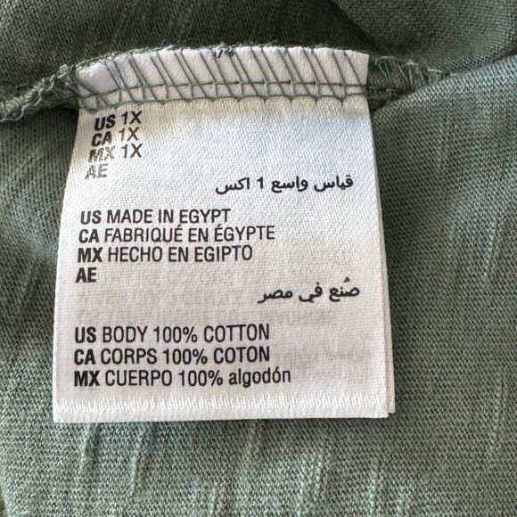 Style & Co 1X-Large Top Roll-Tab Sleeve Stretch Button Neck Burnout Fabric Green - Picture 8 of 9